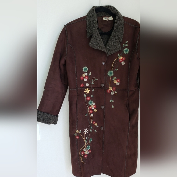 Vintag Coat Y2k Grizzly Faux Suede Light Weight Embroidered Coat Small - Picture 4 of 7